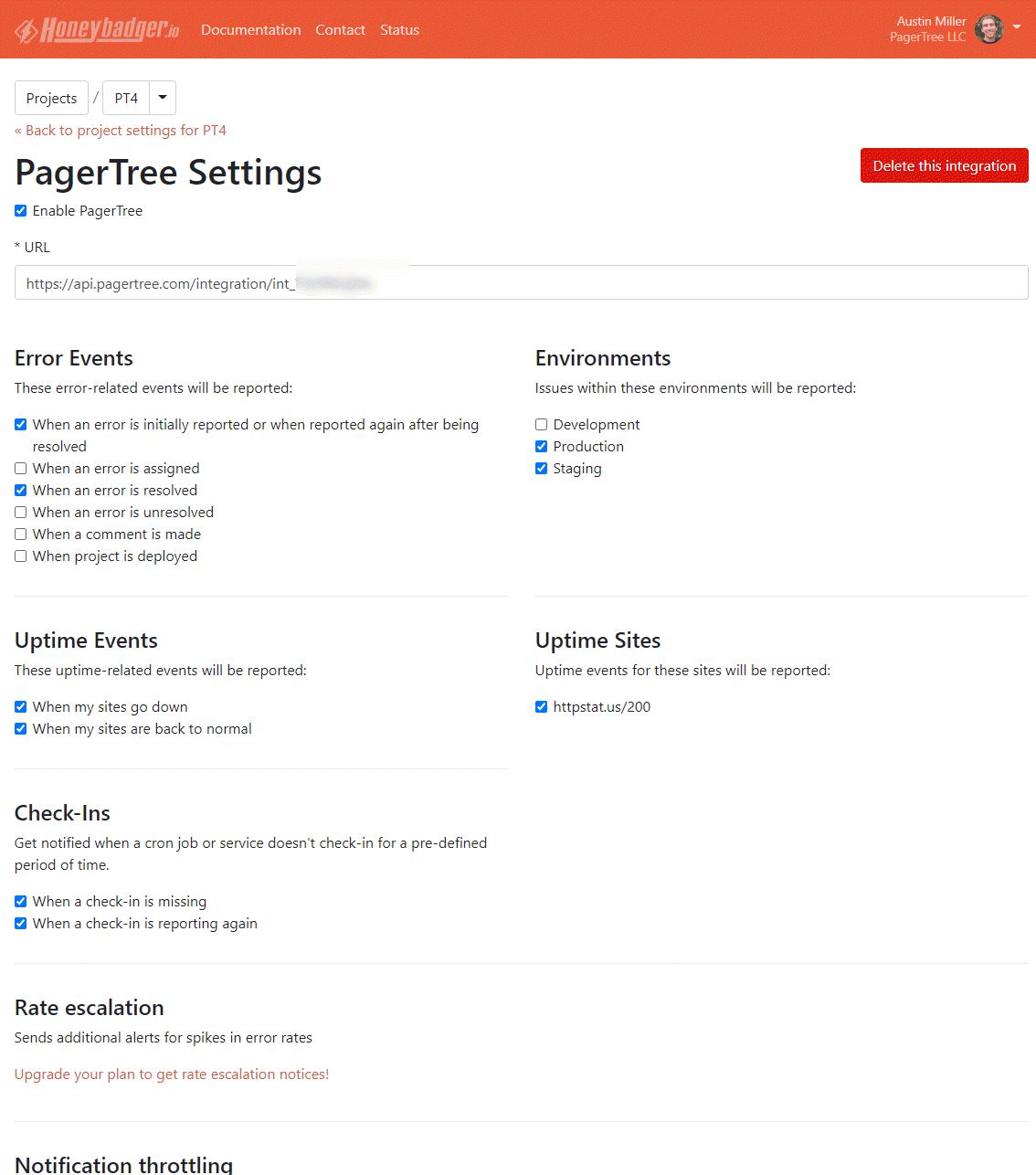 Honeybadger PagerTree Configuration